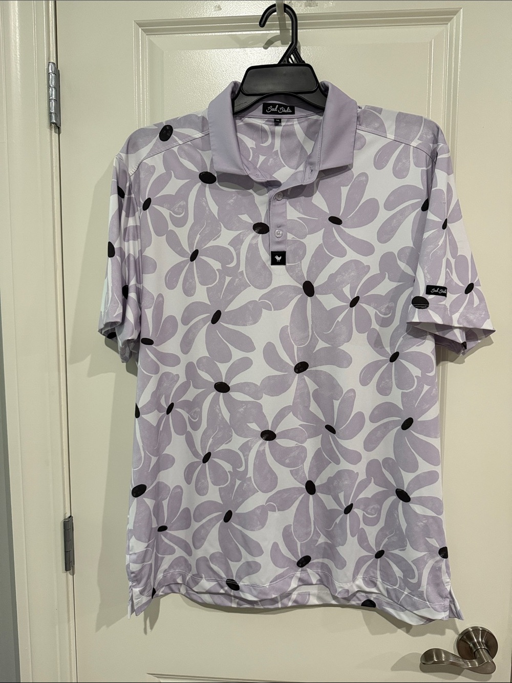 Bad Birdie Lavender Floral Polo with Black Accents